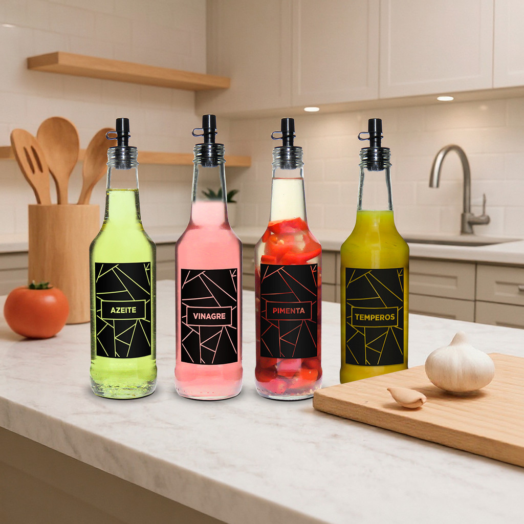 Kit 4 Galheteiros 275ml - Azeite/vinagre/pimenta/temperos