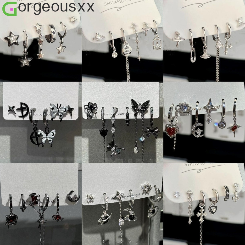 [Gorgeousxx] Brincos De Orelha Com Borla De Lua E Borboleta Preta Escura Legal Para Mulheres , Joias Clássicas De Cruz em Oferta na Shopee