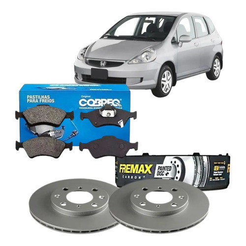 Par de Disco  Fremax + Jogo de Pastilha Cobreq Freio Dianteiro Fit 1.4 1.5 2003 a 2008 em Oferta na Shopee