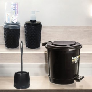 TOALETE LIXEIRA 07 LITROS PEDAL PRETA ESCOVA SANITARIA SUPER REFORÇADA  PORTA ESCOVA PORTA SABONETE LIQUIDO em Oferta na Shopee