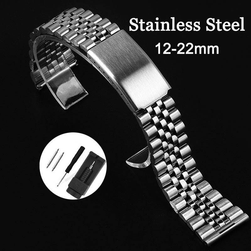 Pulseira de relógio de aço inoxidável de transporte rápido para Seiko Diving Diver Skx007 Skx009 Atum 12 14 16 18mm 20mm 22mm Pulseira Universal Mulheres Homens Pulseira esportiva Cinto de pulso