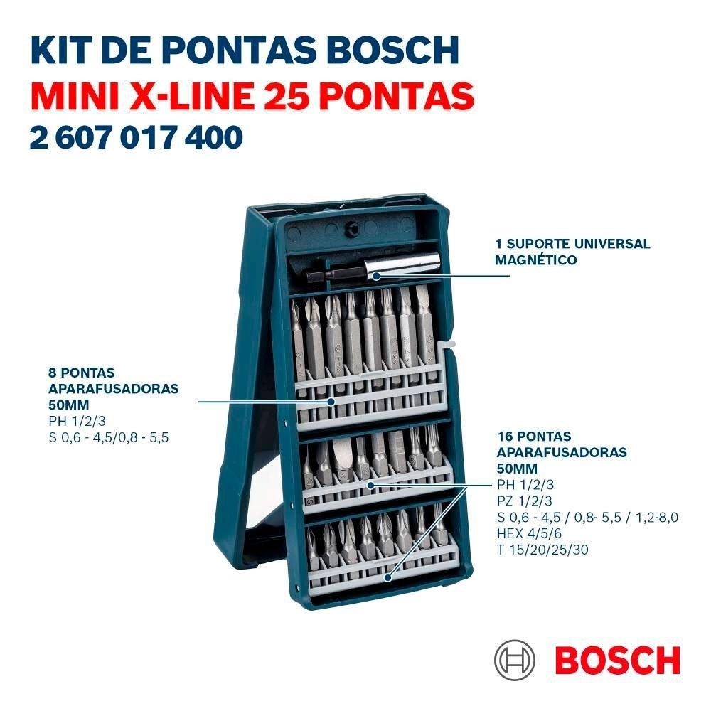 Detalhes do Jogo de Bits para Parafusadeira Mini X- Line com 25 Peças