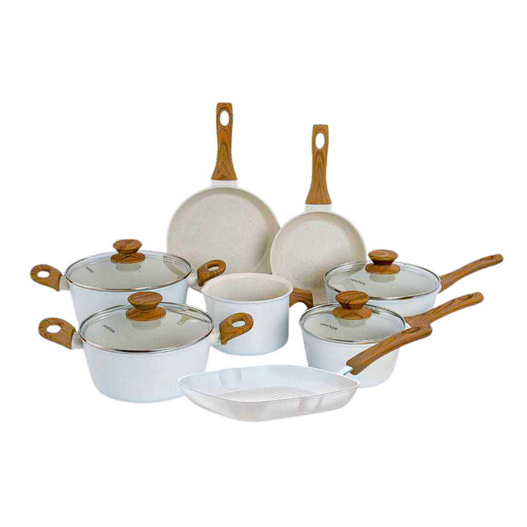 Jogo de Panelas Antiaderente Cerâmica Cooktop Fogão Indução Kit 8 Peças Conjunto Marmol em Oferta na Shopee