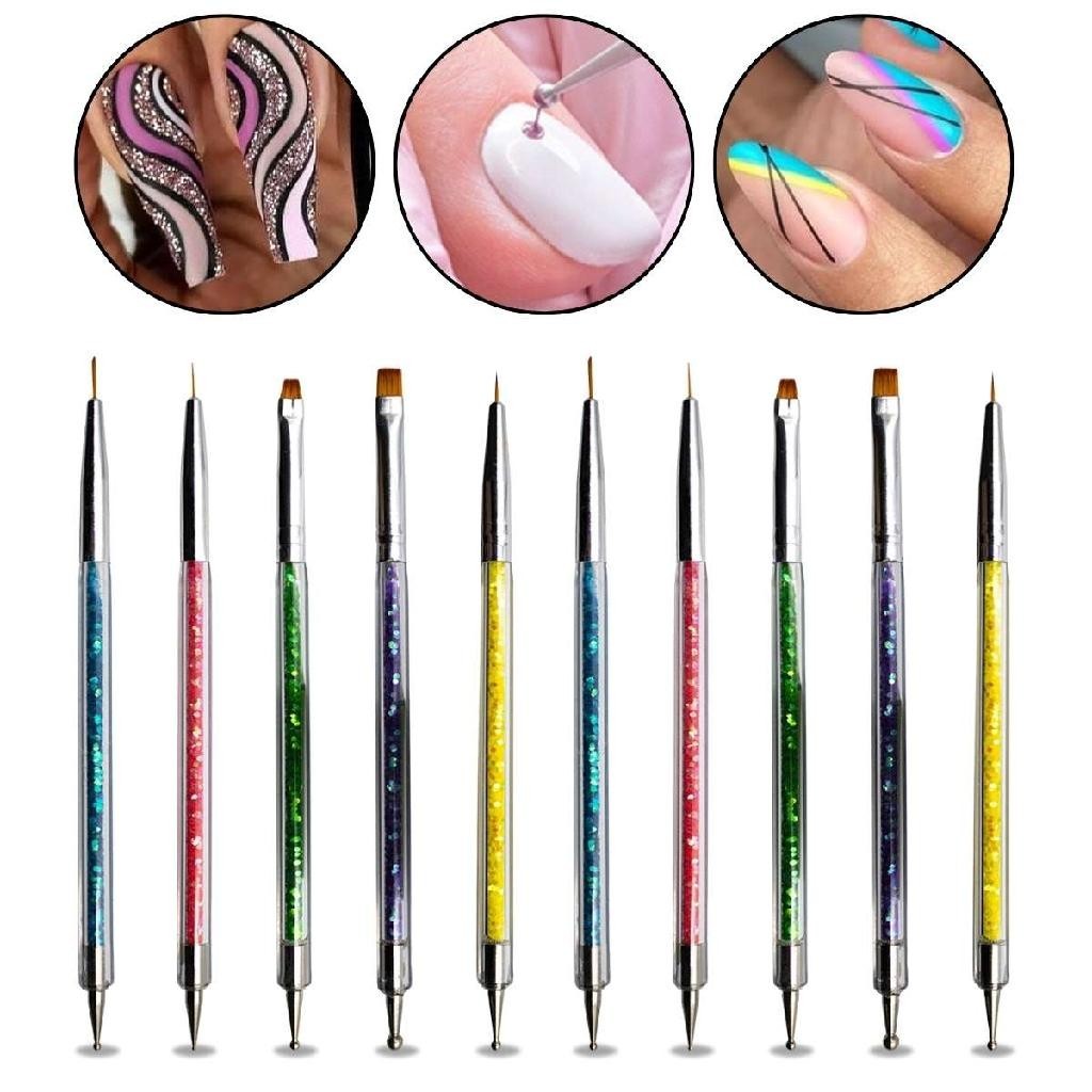 Kit 10 Pincéis e Boleadores Design de Unhas Desenho Manicure Unhas Decoração de Unhas Unhas Decoradas Nail Art Nail Designer
