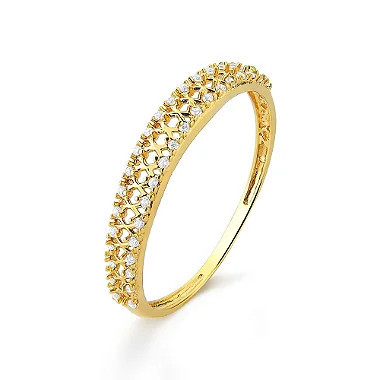 Anel Meia Aliança Cravejada Vazada ouro 18k em Oferta na Shopee
