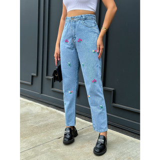 SainaOffece 8047 CALCA JEANS FEMININA CALCA MOM BORDADO 8047