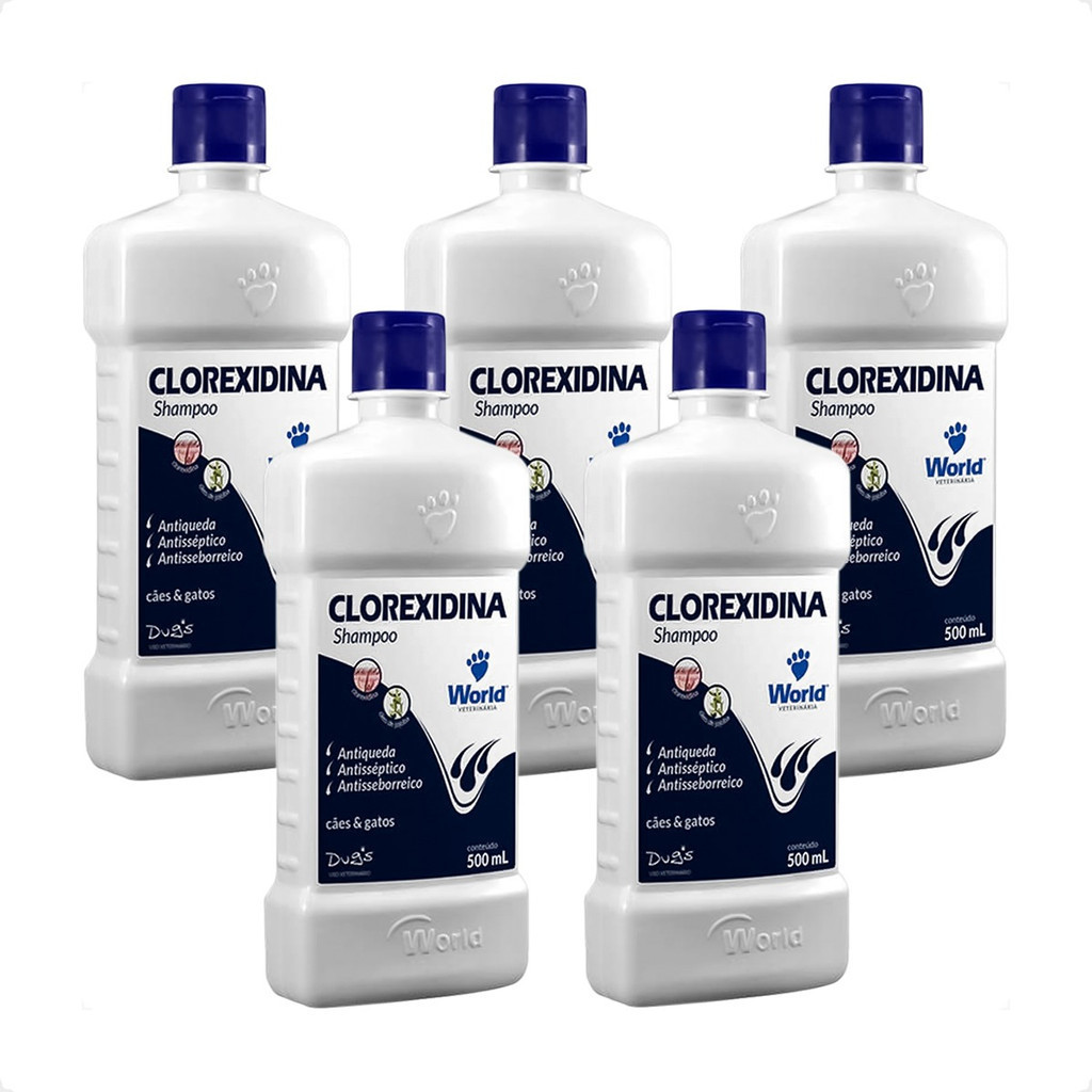 Kit 5 Shampoo World Veterinária Dug's Clorexidina Cães & Gatos - 500 mL