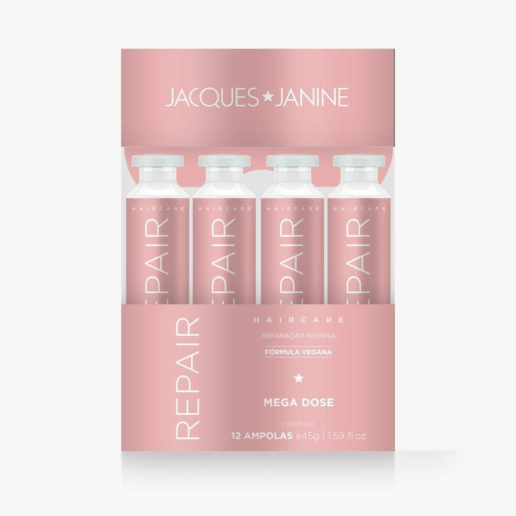 Display Máscara Reconstrução Ampola Mega Dose Hair Care Repair 12 Unidades Jacques Janine 45g em Oferta na Shopee