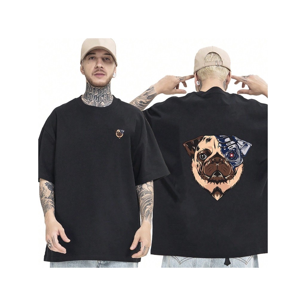 Camiseta Oversized Pug de Ferro CamiStreetwear Algodão Confortável Estilo Moda