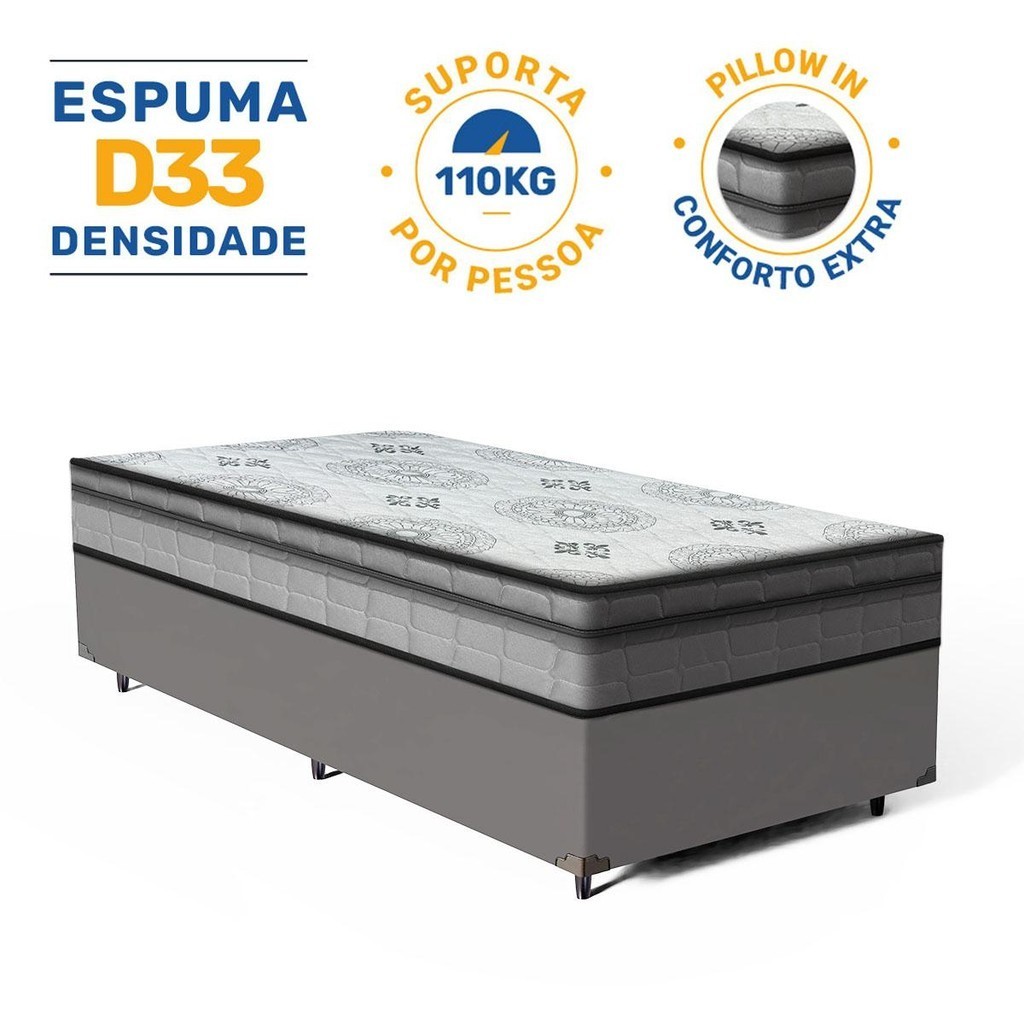 Cama Box com Colchão Espuma D33 Pillow In Anjos Ortosleep Solteiro King 96x203x57cm em Oferta na Shopee
