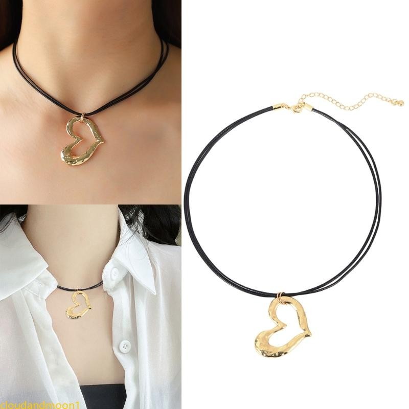 cloudandmoon Love Heart Pendant Rope Tie Choker Necklace Para Elegante Minimalista Inusual Cha Longo