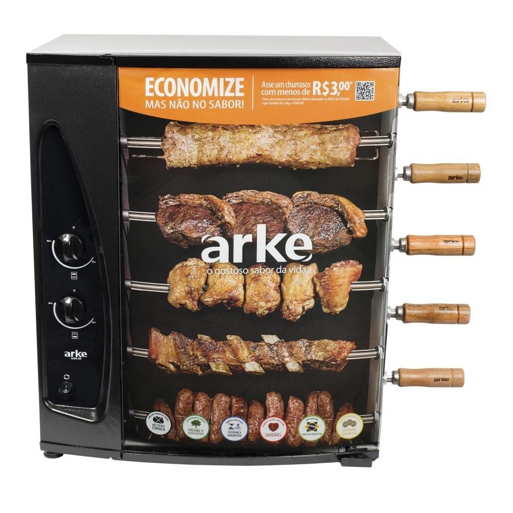 Imagem Churrasqueira a Gás Natural GN 5 Espetos Giratórios Bivolt Aço Arke