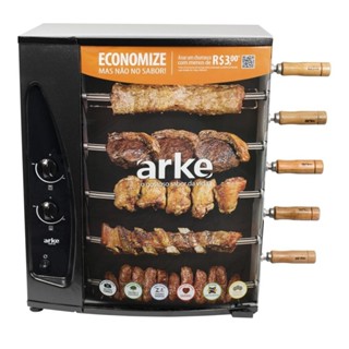 Churrasqueira a Gás Natural GN 5 Espetos Giratórios Bivolt Aço Arke em Oferta na Shopee