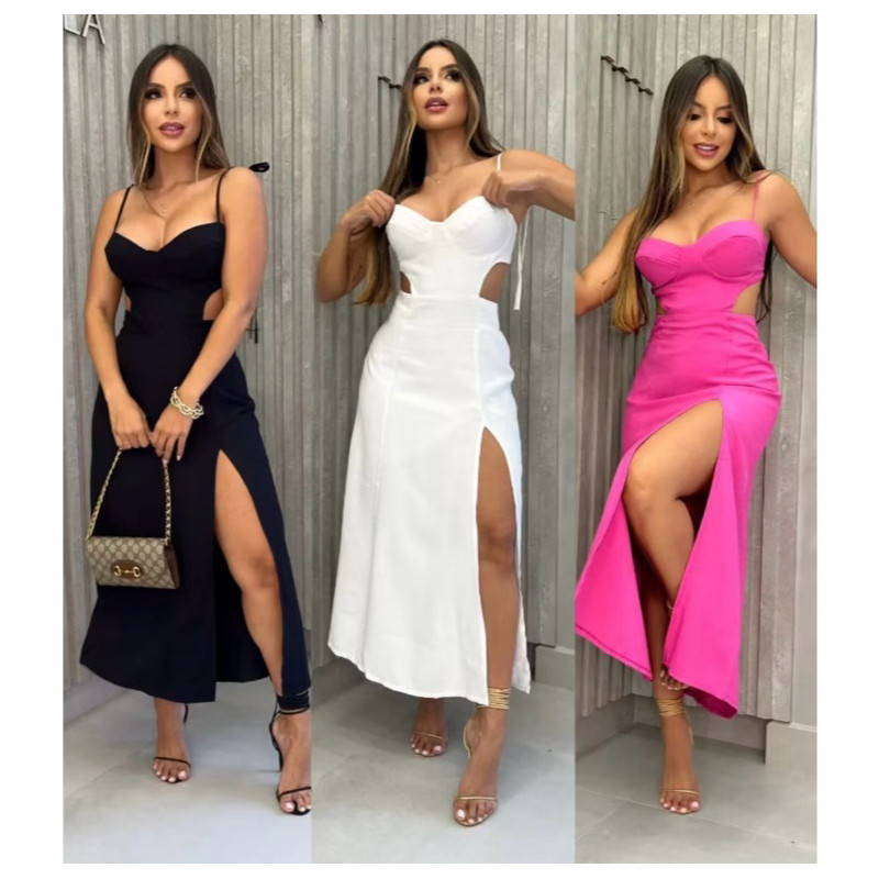 Vestido Midi Alcinha em Alfaiataria Elegante Tendência Verão 2025 em Oferta na Shopee
