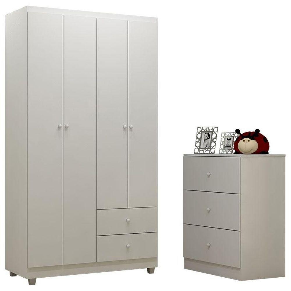 Guarda Roupa E Cômoda Infantil Louise Branco Brilho - Ajl em Oferta na Shopee