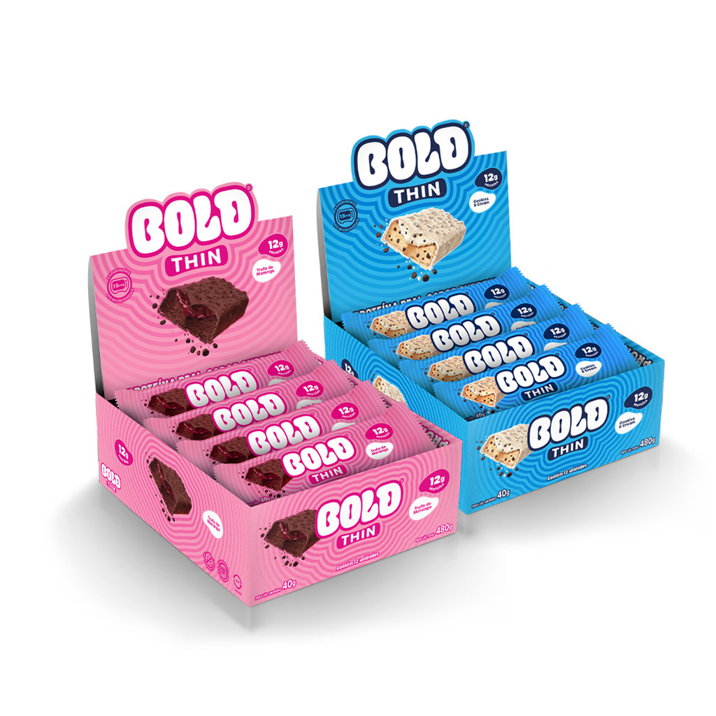 Barra de Proteína BOLD Snacks: Thin Cookies & Cream + Thin Trufa de Morango (2 caixas c/ 12 unid.) - Food & Beverages