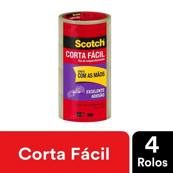 Kit com 4 Fita de Empacotamento SCOTCH Corta Facil 45MM X 40M