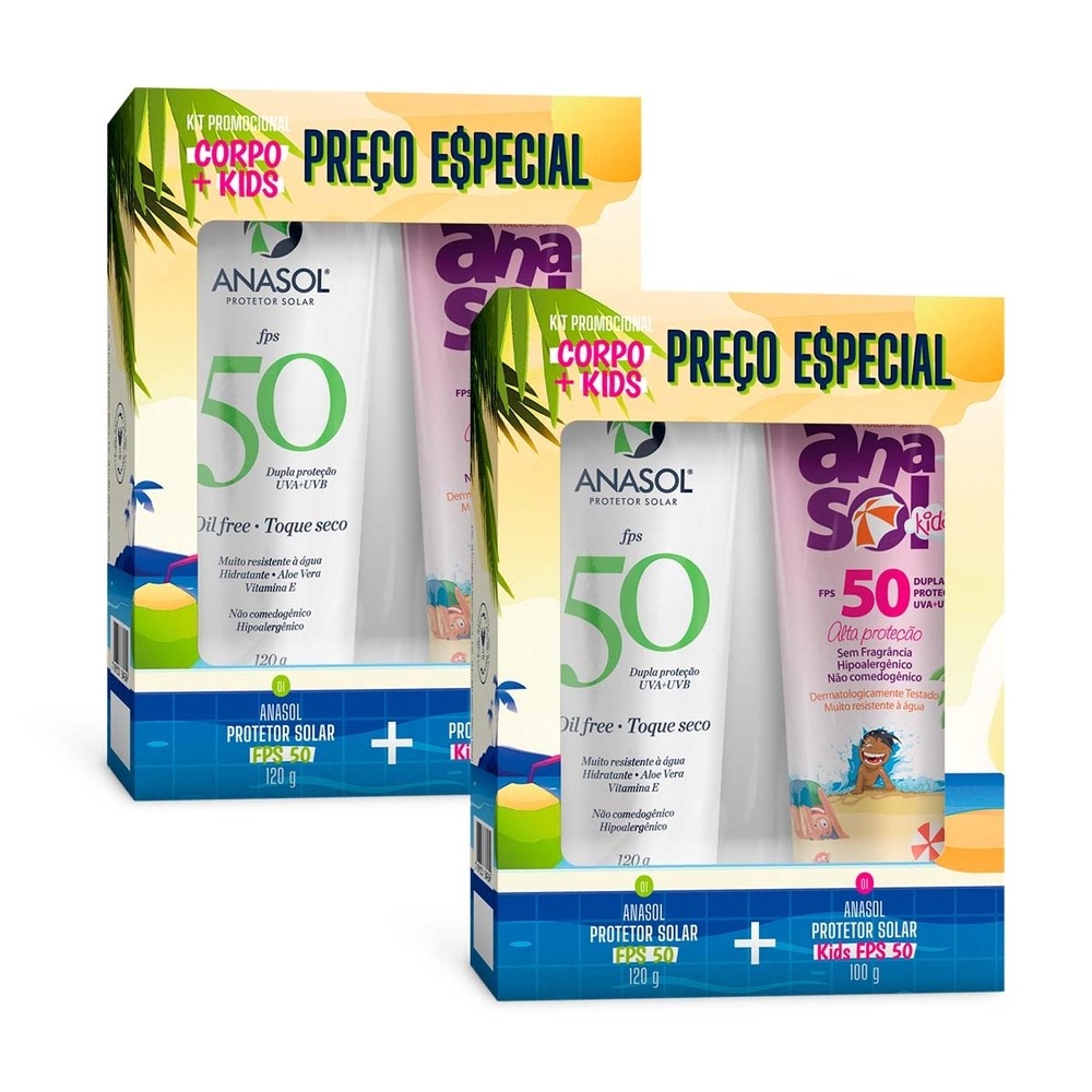 Kit 2 und Kit Anasol FPS 50 Corpo 120g + FPS 50 Kids 100g em Oferta na Shopee