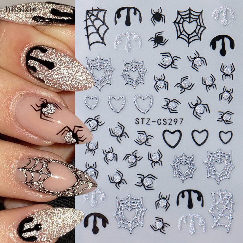 [hhaixin] Halloween Spider Web Shape Nail Sticker Glitter Melhoria Do Adesivo Estereoscópico Personalidade Arte De Unhas Entusiastas Boutique