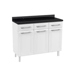 Balcão de Cozinha Topázio 3 Portas e 3 Gavetas c/Tampo 105cm Branco - Telasul