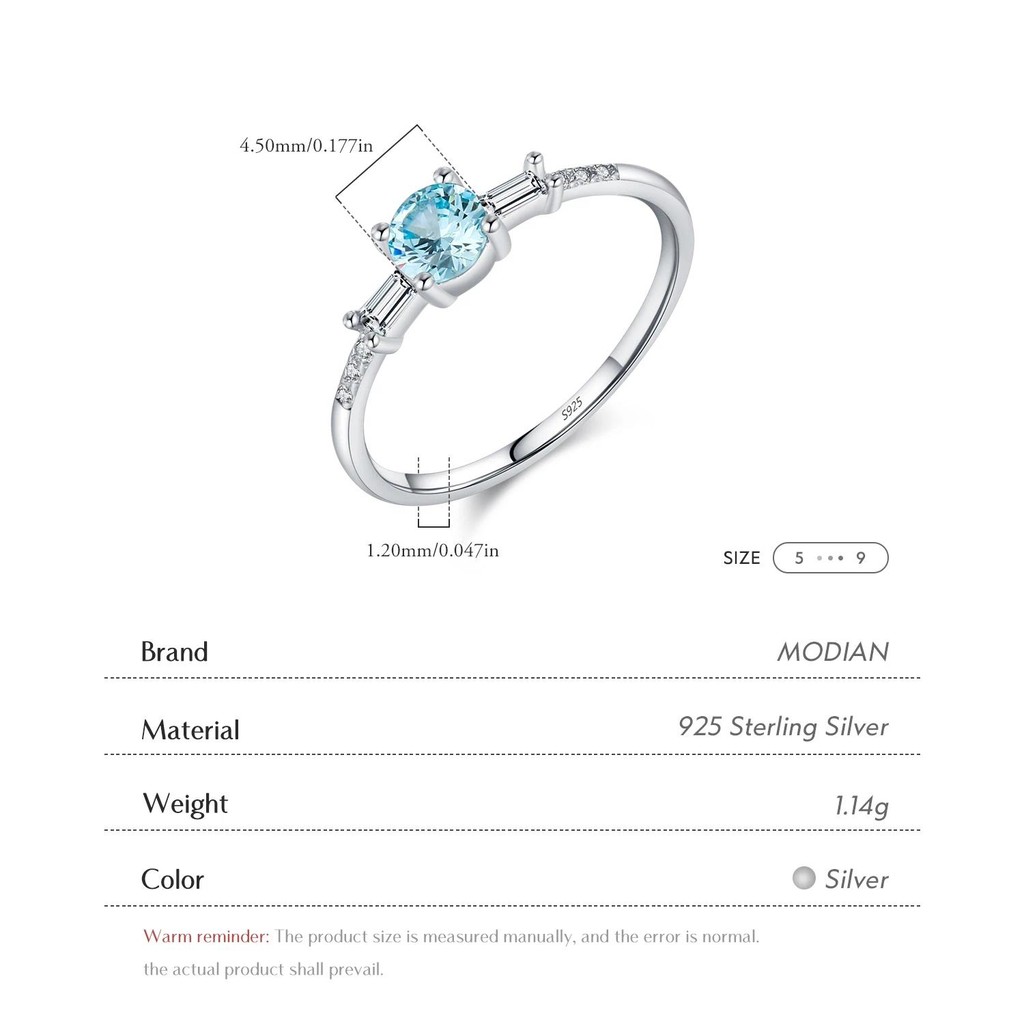 MODIAN 925 Prata Esterlina Clássica Redonda Azul Claro Anéis De Zircônia Cúbica Para Mulheres Aniversário De Casamento Jóias Finas Presentes — imagem 2 de 2