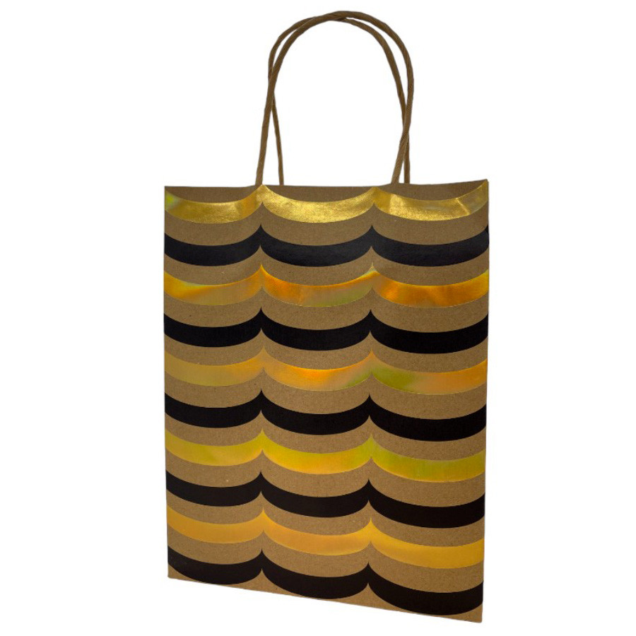 Sacola de Papel Kraft para Presente Ondulada Metalizada - Dourada - 31x25x11cm - 1 unidade - Rizzo