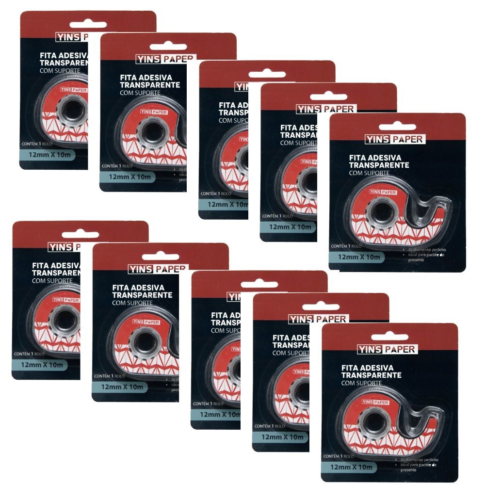 10 x Fitas Adesivas Magica Transparente Com Suporte Yins 12mm x 10m