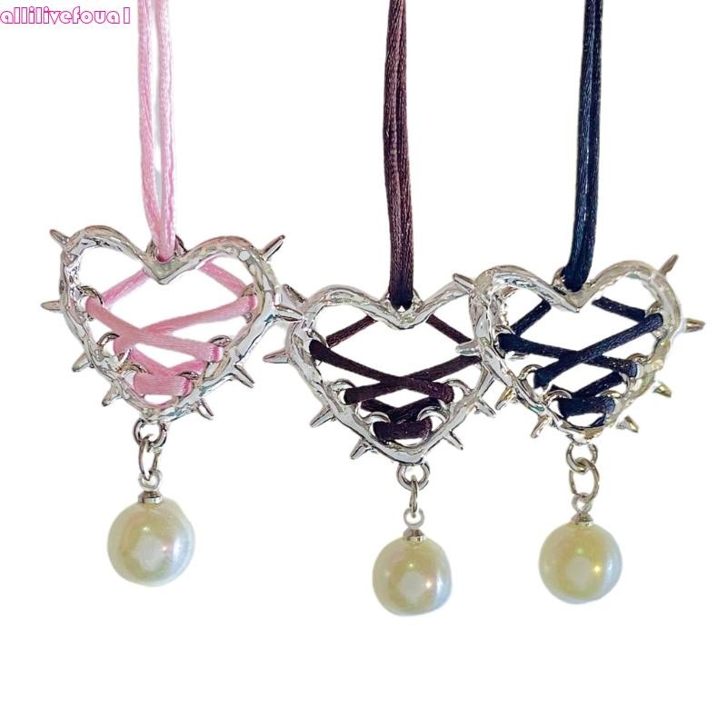 allilivefoua1 3Pieces Thorn Heart Pendant Colar Com Pérola Gótico Choker Valentine Jewelry