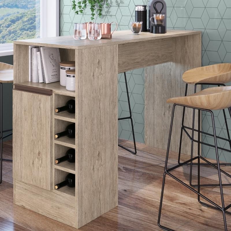 Bancada Balcão Gourmet Mesa Cozinha Multiuso Adega 4 nichos Marrom