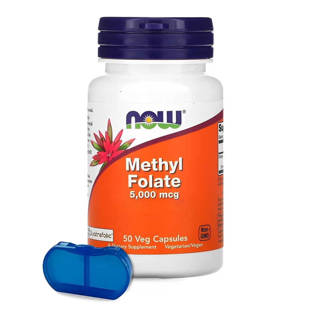 Folato de Methyl 5000mcg Now Foods 50 Caps + Porta Cápsulas