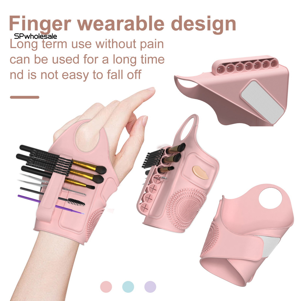 Makeup Brush Cleaner Wearable Mat Silicone with Holder and Finger Bracelet Women's Tools