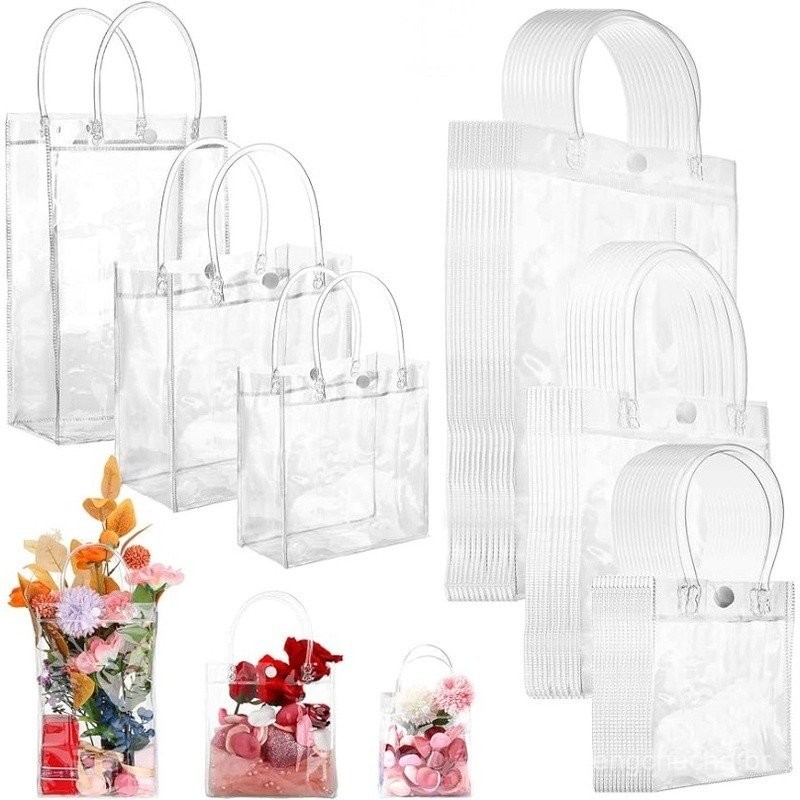 10pcs Sacos De Presente De Plástico PVC Transparente Reutilizável Com Alças Transparentes Para O Dia Dos Namorados 