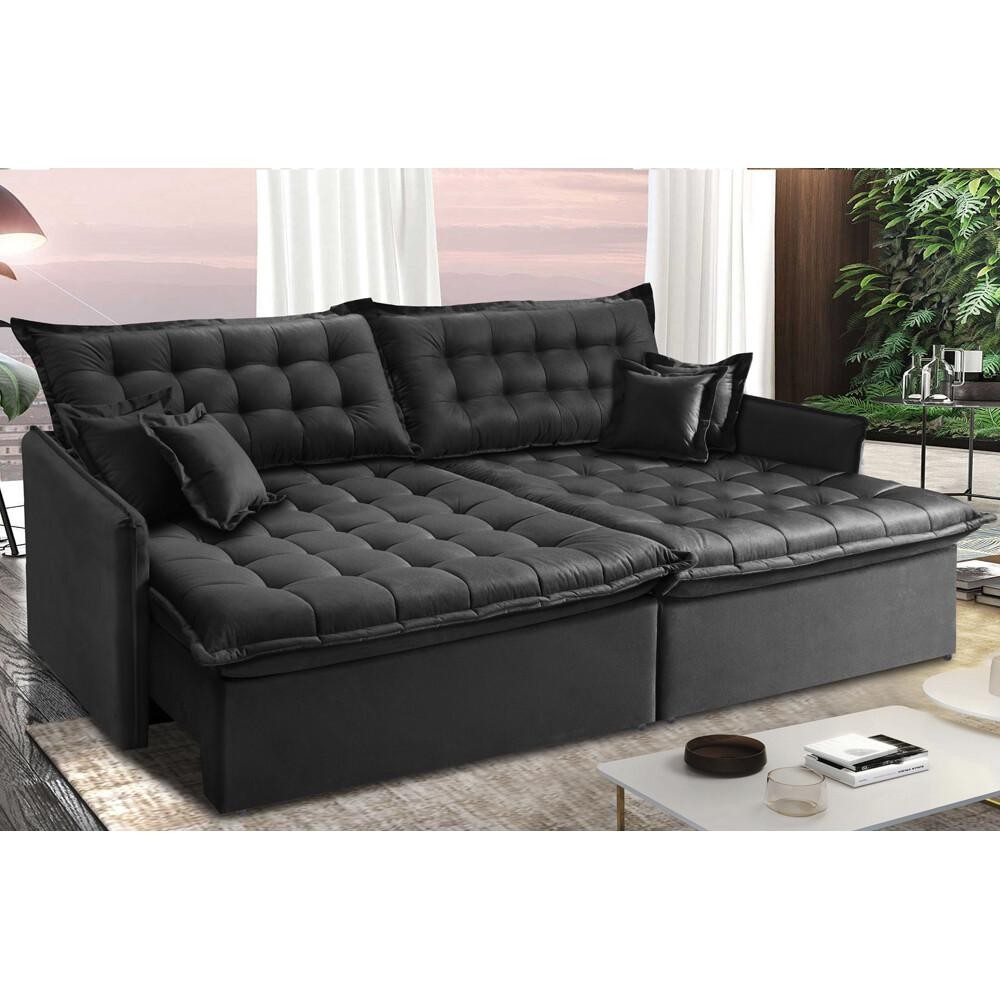 Sofá Sem Caixa Retrátil e Reclinável 1,95m Cama inBox Versátil Suede Velusoft Preto em Oferta na Shopee