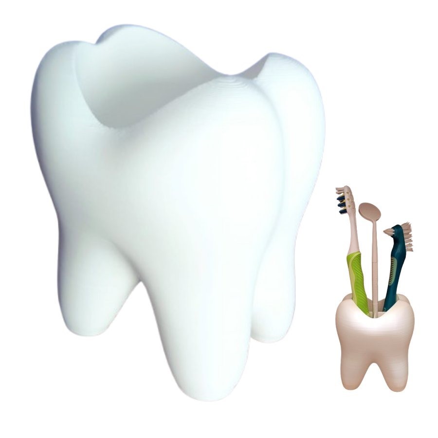 Porta Escovas de Dente e Creme Dental em Formato De Dente Diversão Decoração 3 Divisórias