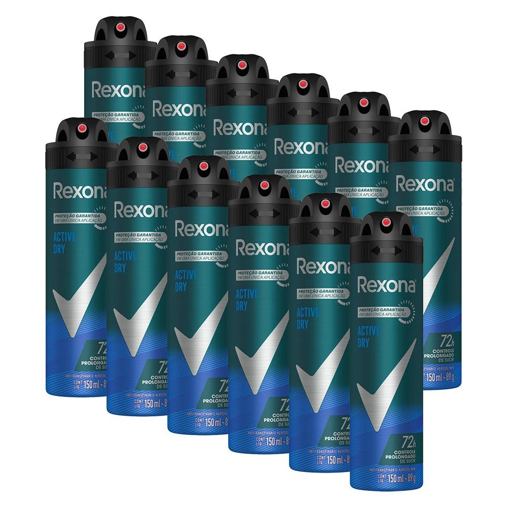 Kit 12 Desodorante Rexona Men Antitranspirante Active 150ml - Beauty
