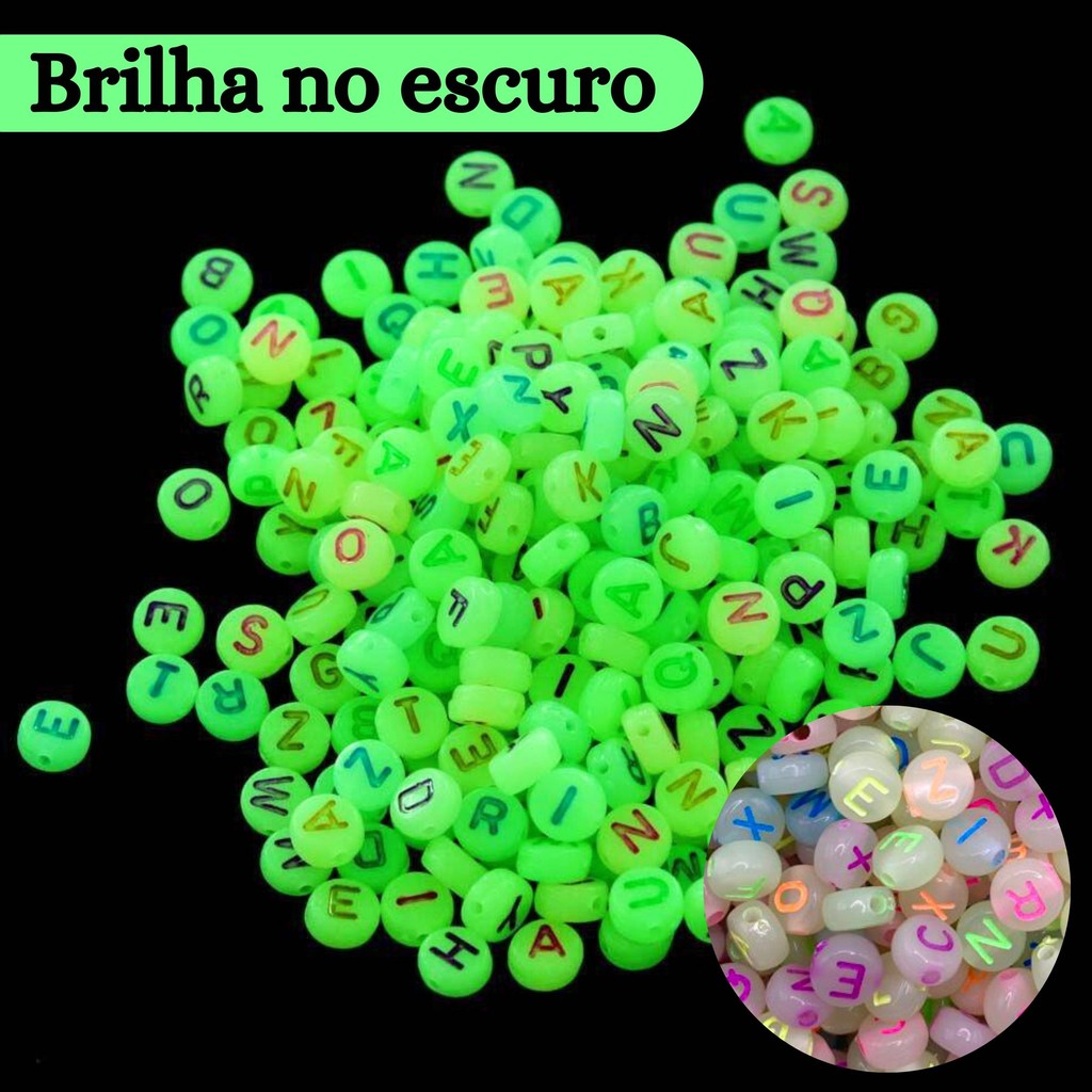 Miçangas Letras Brilha no Escuro 20 a 100 Gramas 750 Peças 7mm em Oferta na Shopee