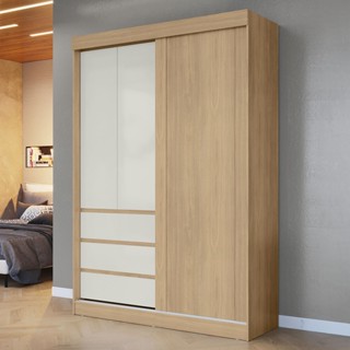 Guarda-Roupa Solteiro Bagda 100% Mdf 3 Portas 3 Gavetas Castanho/Off White - Mx Móveis em Oferta na Shopee