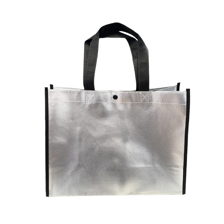Sacola de Poliester Premium Metalizada com Botão - Prata - 33x25x15cm - 1 unidade - Rizzo - Stationery
