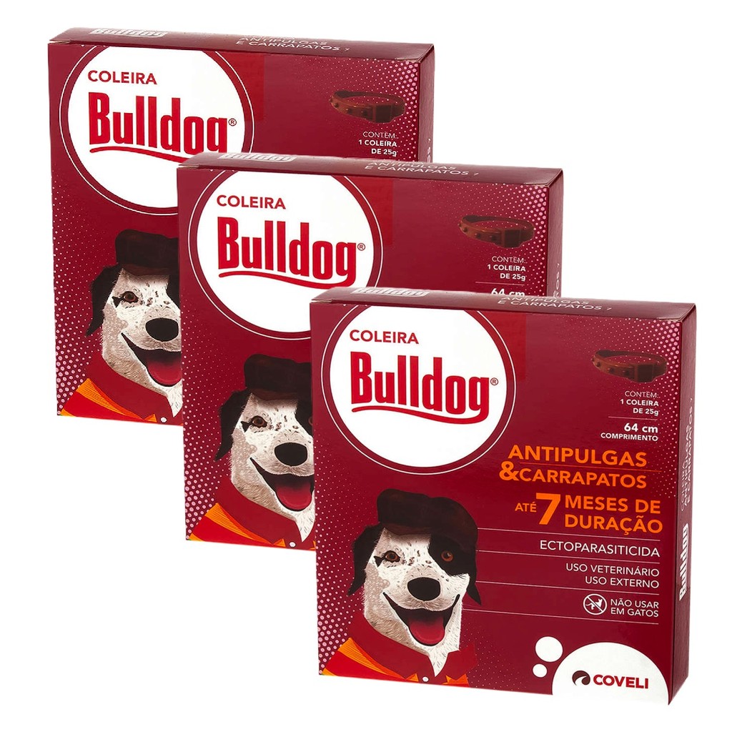 Kit 3 Bulldog Coleira Antipulgas e Carrapatos Coveli para Cães - 64 cm em Oferta na Shopee