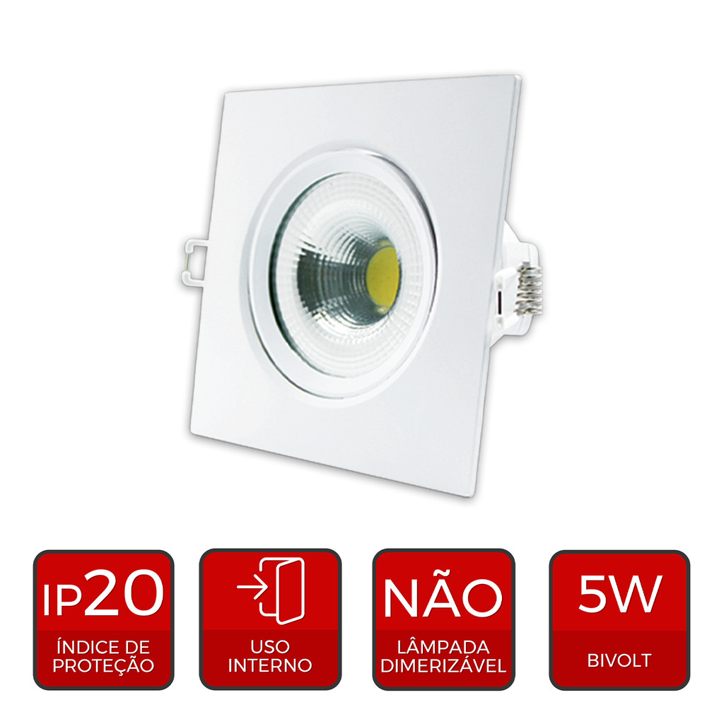 Detalhes do Spot Led Authentic Emb. Quadrado 5w 6500k 9cm BF Avant