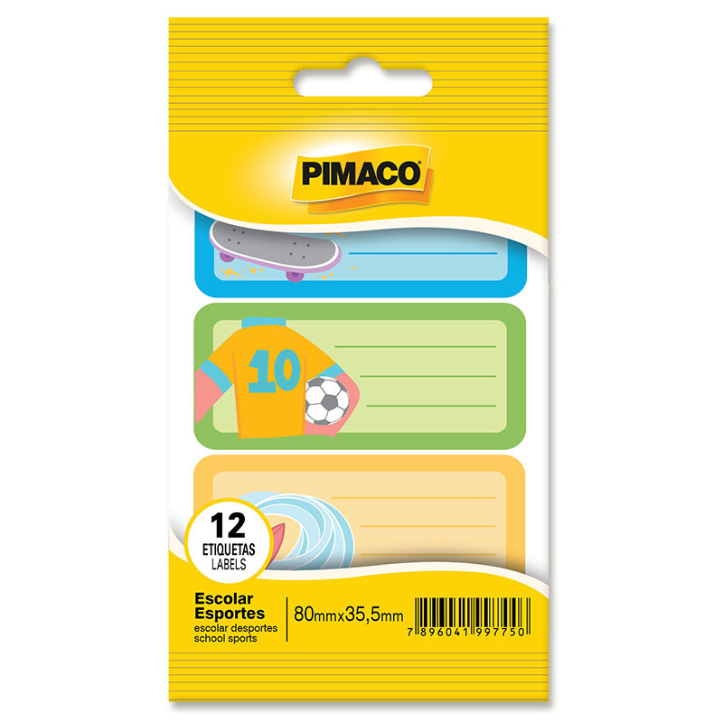 Etiqueta escolar esportes com 12 unidades Pimaco em Oferta na Shopee