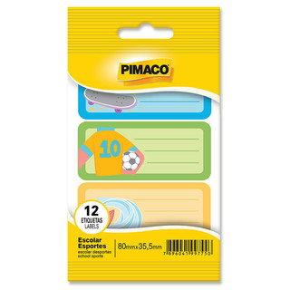 Etiqueta escolar esportes com 12 unidades Pimaco em Oferta na Shopee