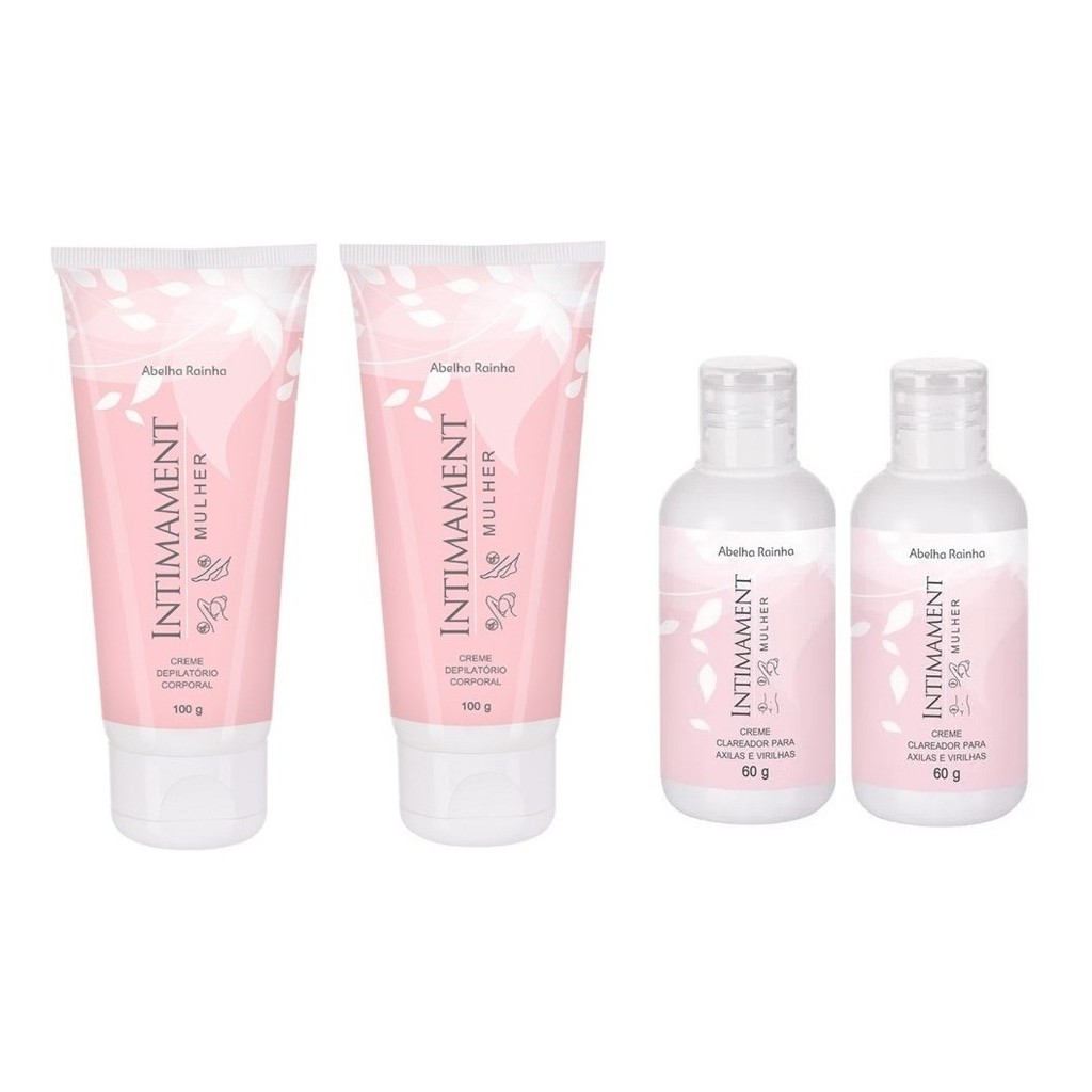 Kit 4 Itens com  2 Creme Depilatórios e 2 Creme Clareador de Virilhas Abelha Rainha