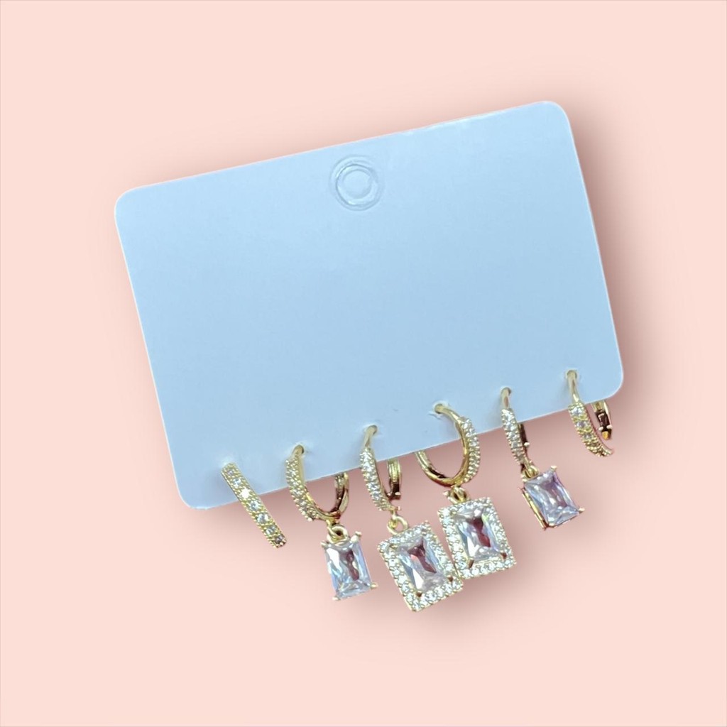 Três Pares De Brinco Argola c/ Pedra e Cravejado Kit