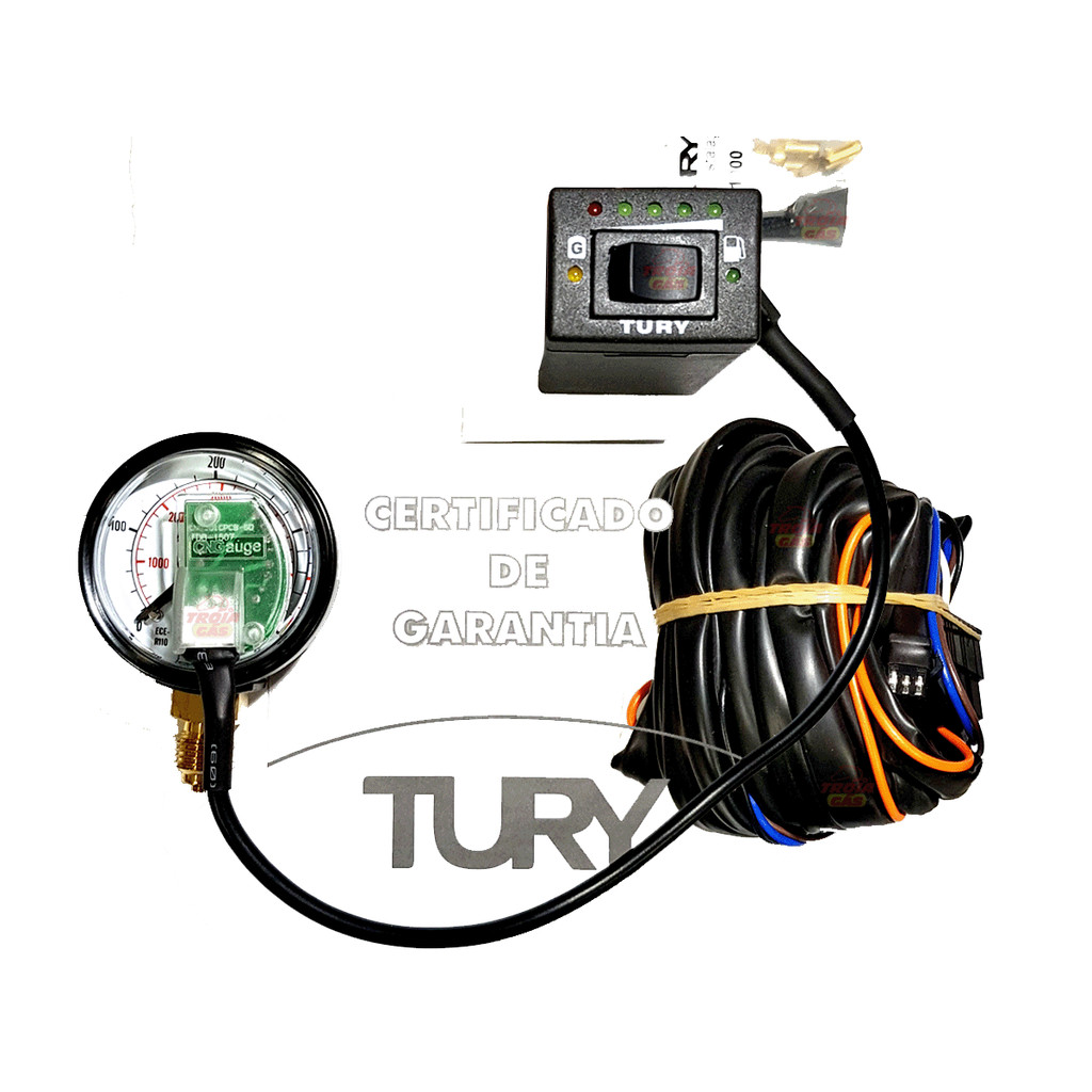 Kit Elétrico Flex TURY GAS T1000A Nova Chave Manômetro Chicote Injeção e Carburado
