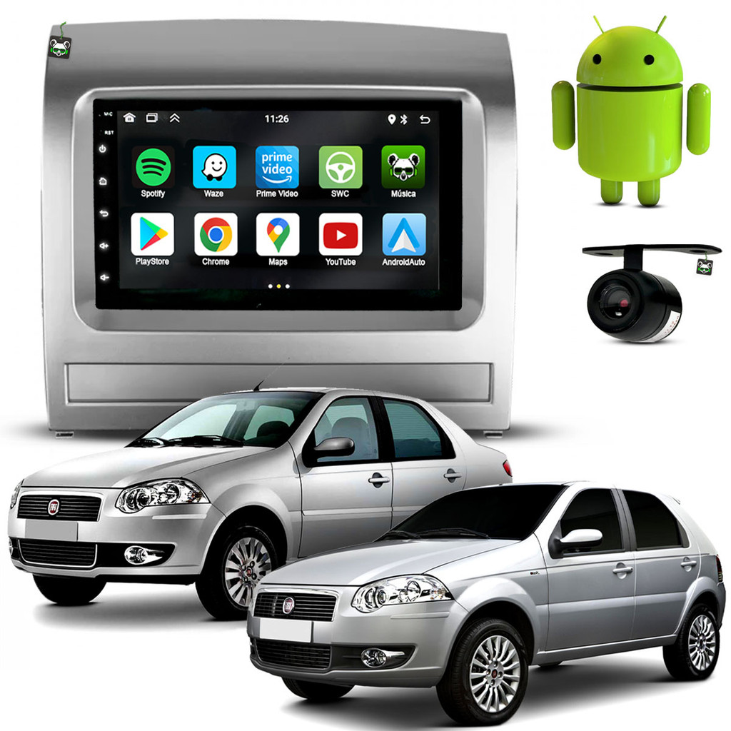 Kit Central Multimidia Android 7 Pol Palio/Siena 2008 2009 2010 2011 2012 Moldura Cinza em Oferta na Shopee