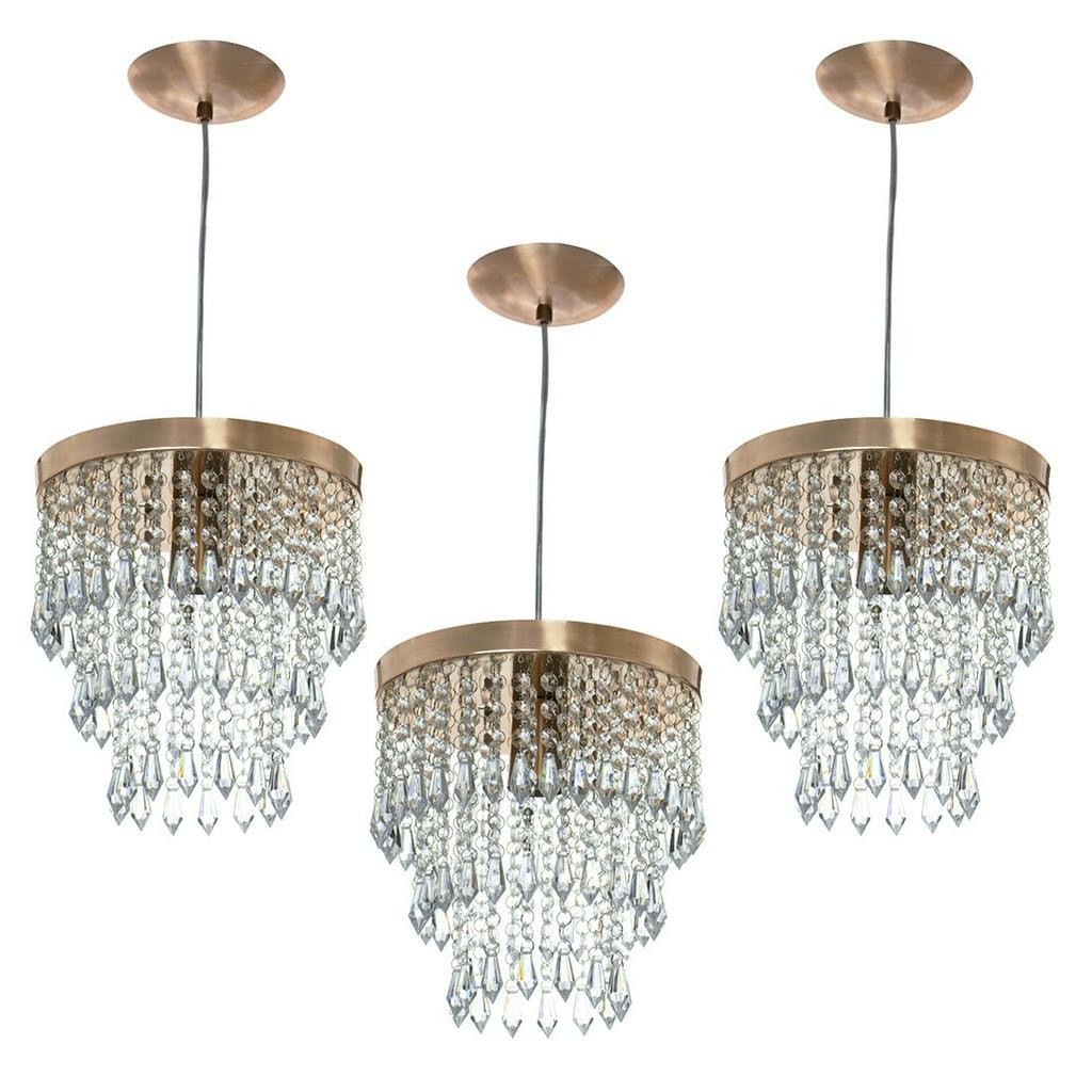 Kit 3 Lustre Pendente De Cristal Acrilico Manucrilic Cobre em Oferta na Shopee