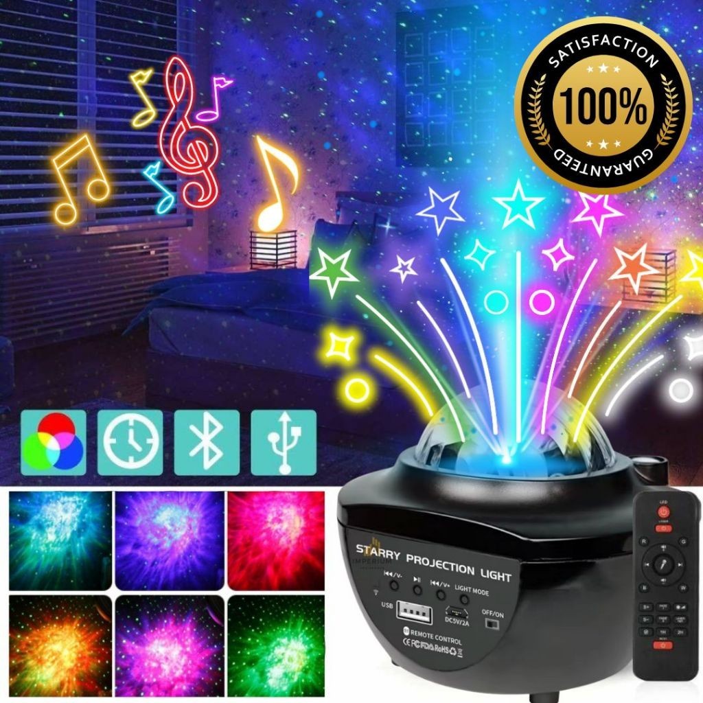 Imagem Luminária Projetor Abajur Luz quarto Estrela Caixinha de Som Bluetooth com Controle USB Showtech