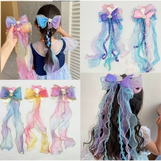 Fada Estilo Fita Laço De Mola Para Meninas PRINCESA Grampos De Cabelo De Sereia Doce Pérola Acessórios