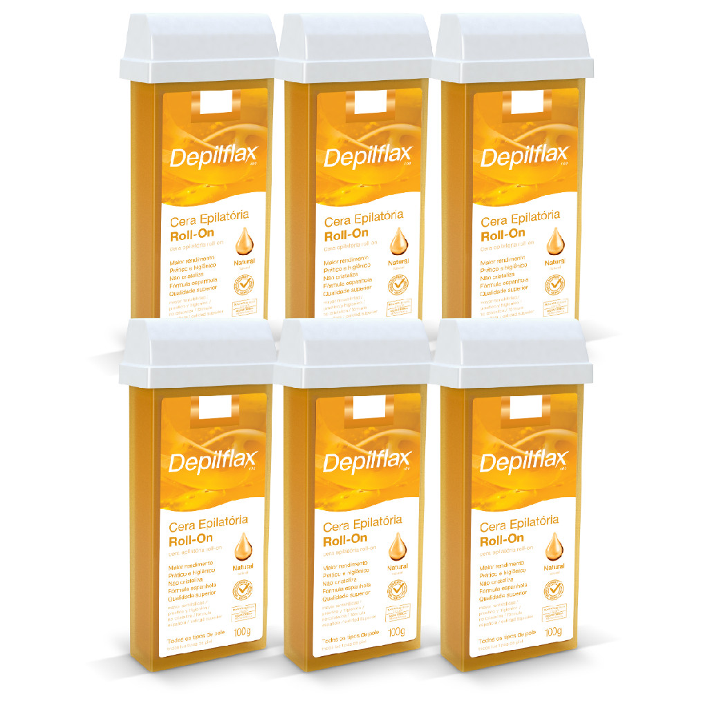 Kit 6 Ceras Roll-on Depilatória Mel Natural Refil Depilflax